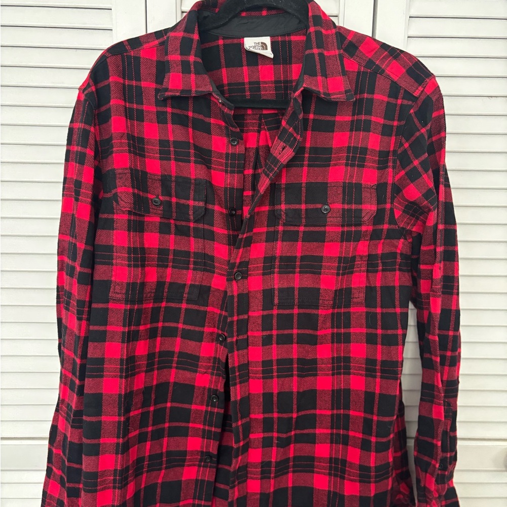 The North Face Men's Casual Red and Black Checkered Flannel Shirt